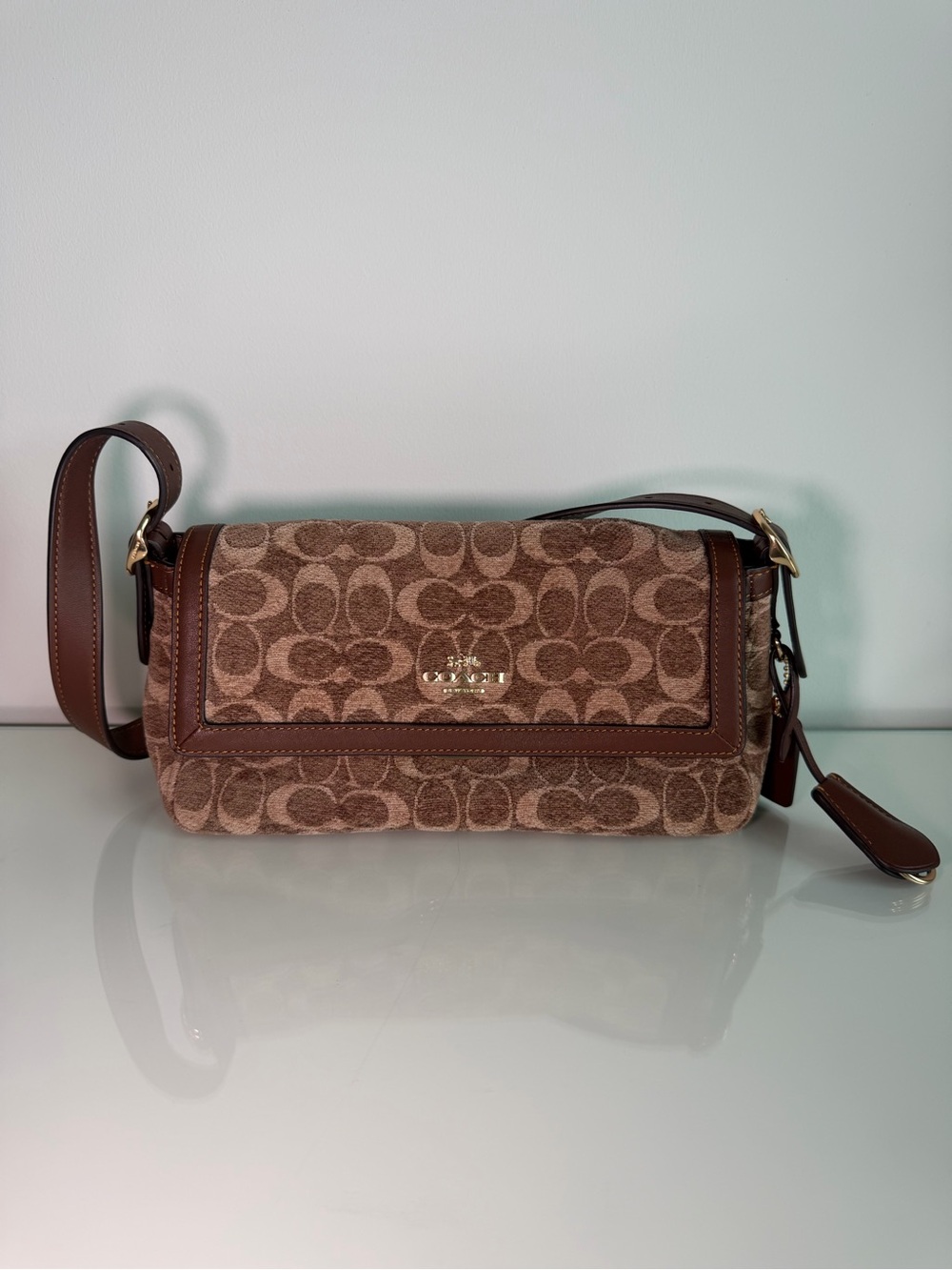 Coach Etta flap shoulder bag Brown Signature Canvas
